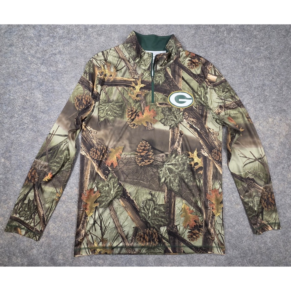 NFL Green Bay Packers Camo Quarter Zip Pullover TX3 Cool Mens Large